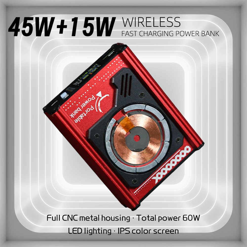 

PD45W 21000mah/10000mah 1.14Inch IPS Screen 15W Magnetic Wireless Power Bank CNC Shell LED Phone Laptop Two Way Fast Charging