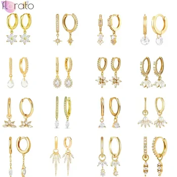 925 Sterling Silver Needle Elegant White Zircon Pendant Hoop Earrings for Women Luxury Water Drop 18K Gold Earrings Jewelry INS