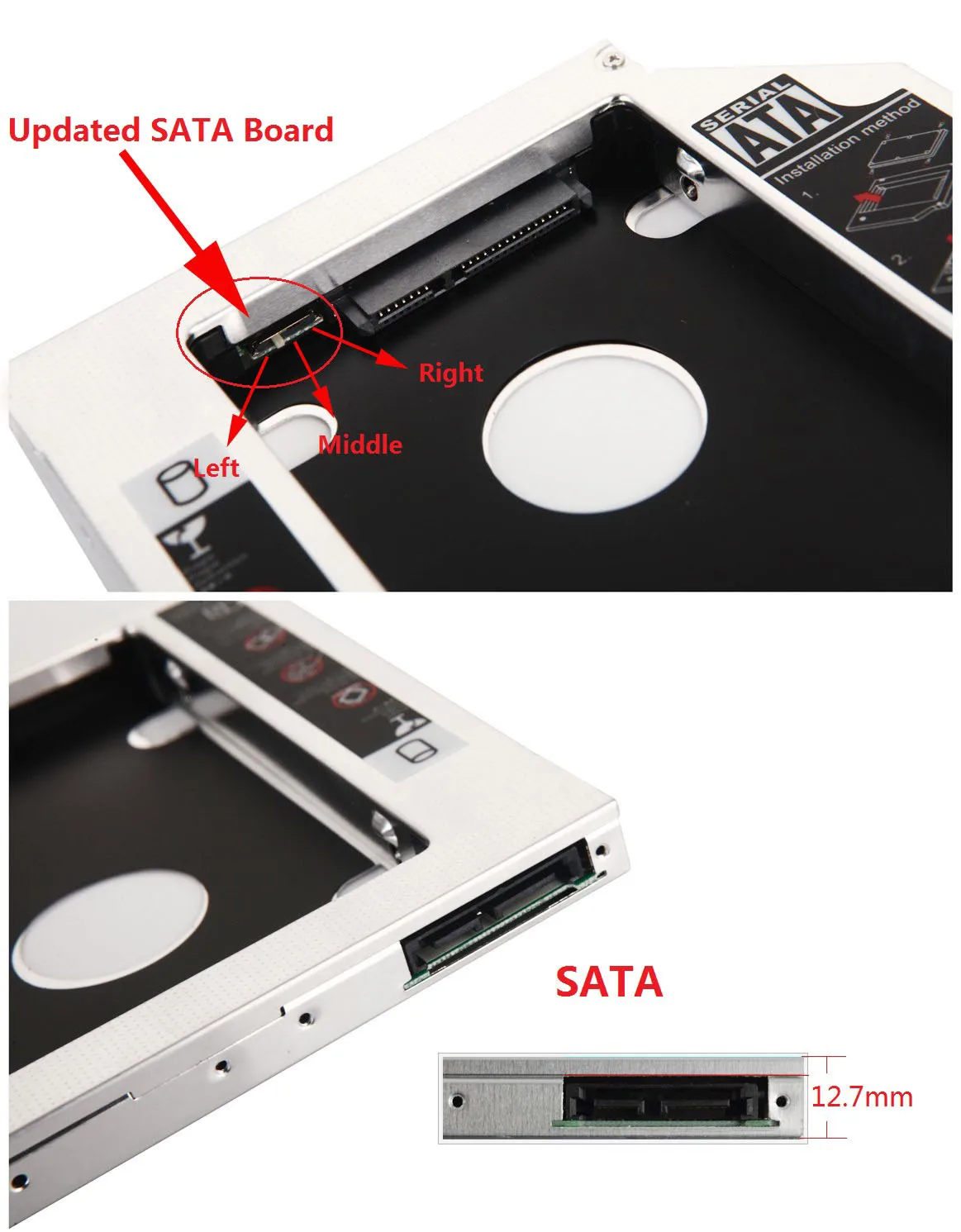 페이스플레이트 12.7mm 2차 보조 2.5 HDD 하드 드라이브 광학 베이 캐디 브래킷 프레임(델 래티튜드 E5420 E5520 E5430 E5530용)