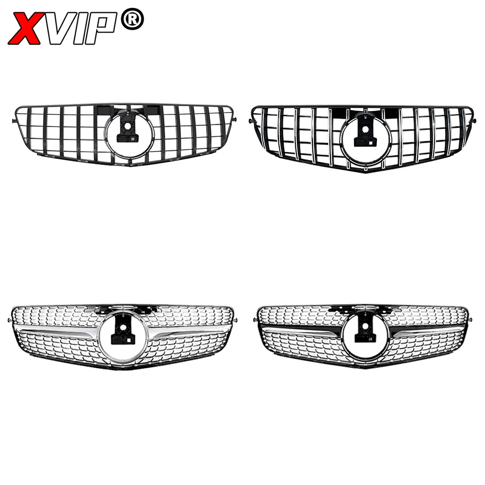 XVIP 크롬 다이아몬드 스타일 프론트 범퍼 그릴, 메르세데스 벤츠 C 클래스 W204 2008-2014 C180 C200 C280 용, 블랙 GTR 스타일 그릴