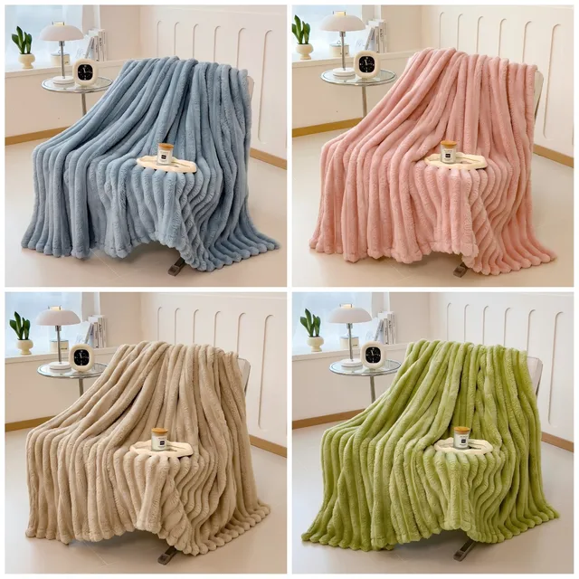 Couverture multifonctionnelle épaissie à larges rayures de couleur unie, peut être utilisée comme drap de lit, couverture de sieste, couverture pour animaux de compagnie 5 Couverture multifonctionnelle épaissie à larges rayures de couleur unie, peut être utilisée comme drap de lit, couverture de sieste, couverture pour animaux de compagnie 5