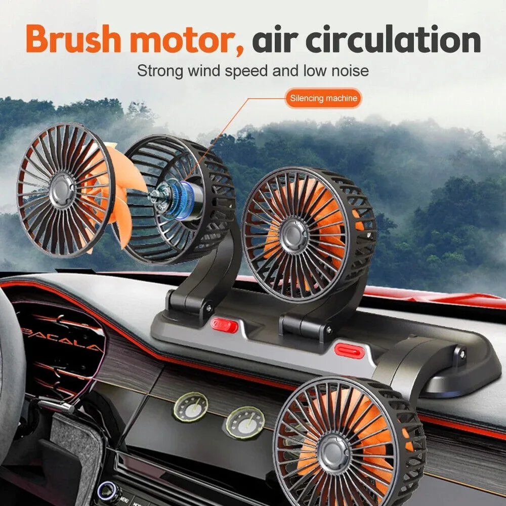 Car Fan 360&deg; Adjustable 3 Head Air Fan Automotive Electric USB/12V/24V 2 Speeds Silent For Home Desk Office Car
