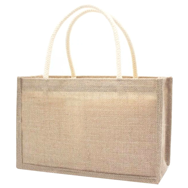 

Jute Burlap Tote Large Reusable Grocery Bags With Handles Women Shopping Bag DIY Eco-Friendly Shopping Bag