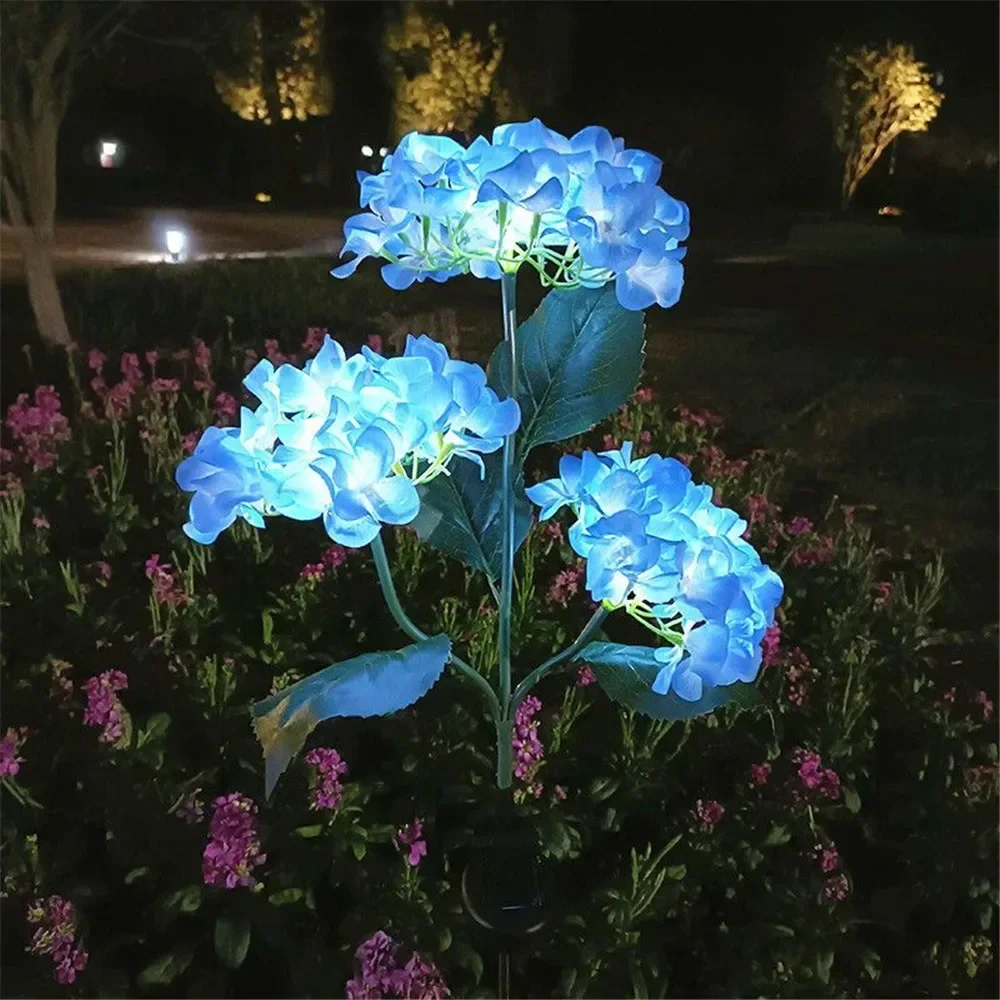 Solar 3Head Hydrangea LED Outdoor Flower Lights Waterproof Decoration Lighting for Patio Garden Backyard Holiday Wedding