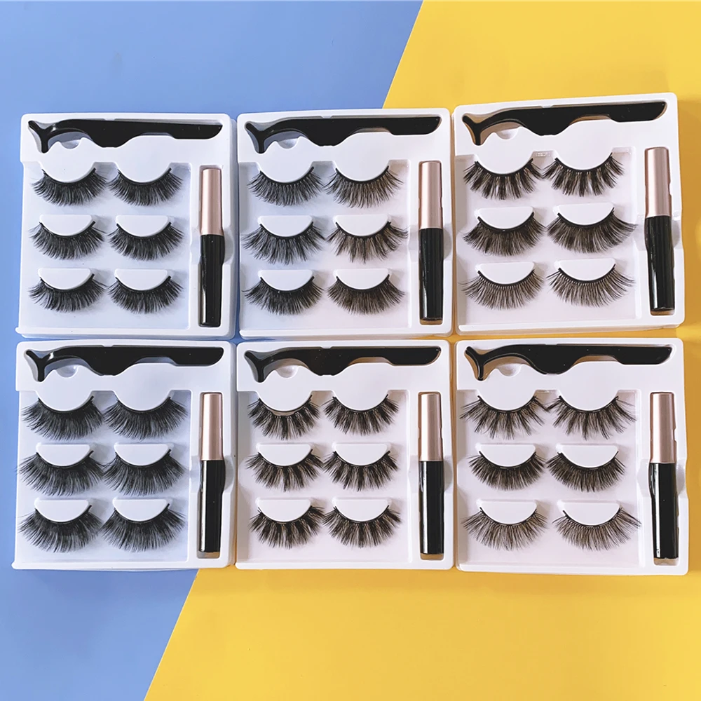 Fake Eyelashes Magnetic Eyelashes 3D Mink Eyelashes Makeup Magnetic Lashes Eyeliner Tweezers Set