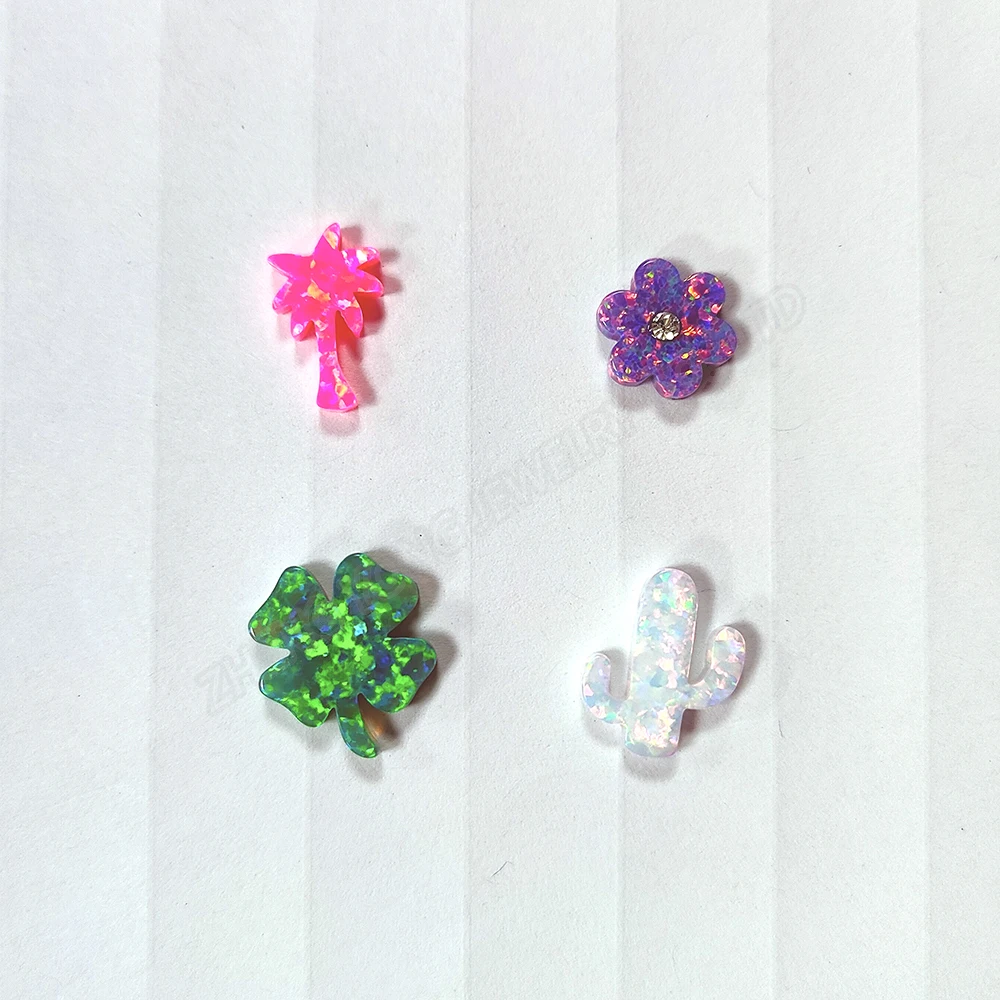 1 Piece for Each Shape, Flower Tree Clover Beads for Jewelry Making Synthetic Opal Botany Design Charms