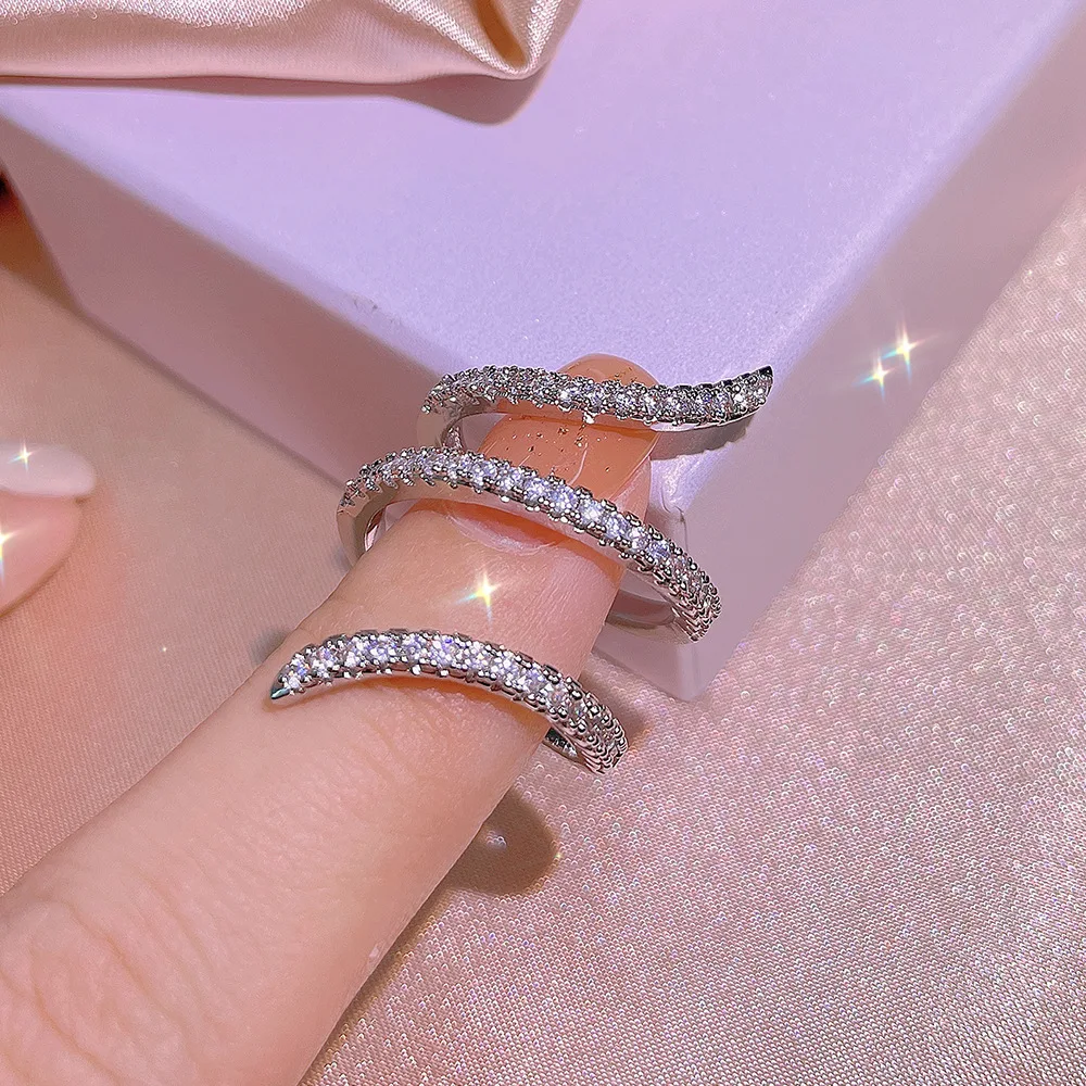 Silver Rings 925 Silver Ring Geometric Zircon Ring Irregular Line Personality Simple Engagement Wedding Jewelry