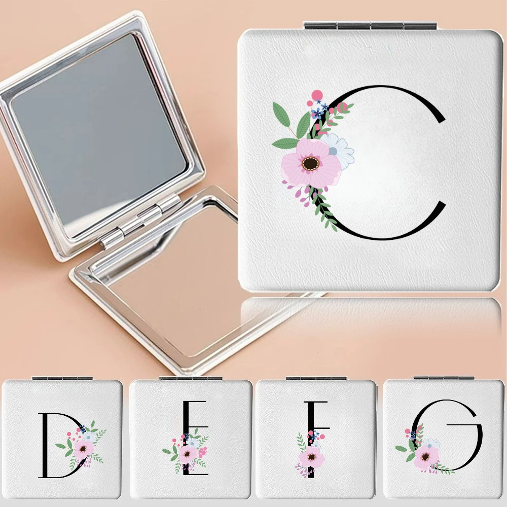 26개 이니셜 프린트, 접이식 화장 거울, 휴대용 양면 거울, 학생 기숙사용 소형..