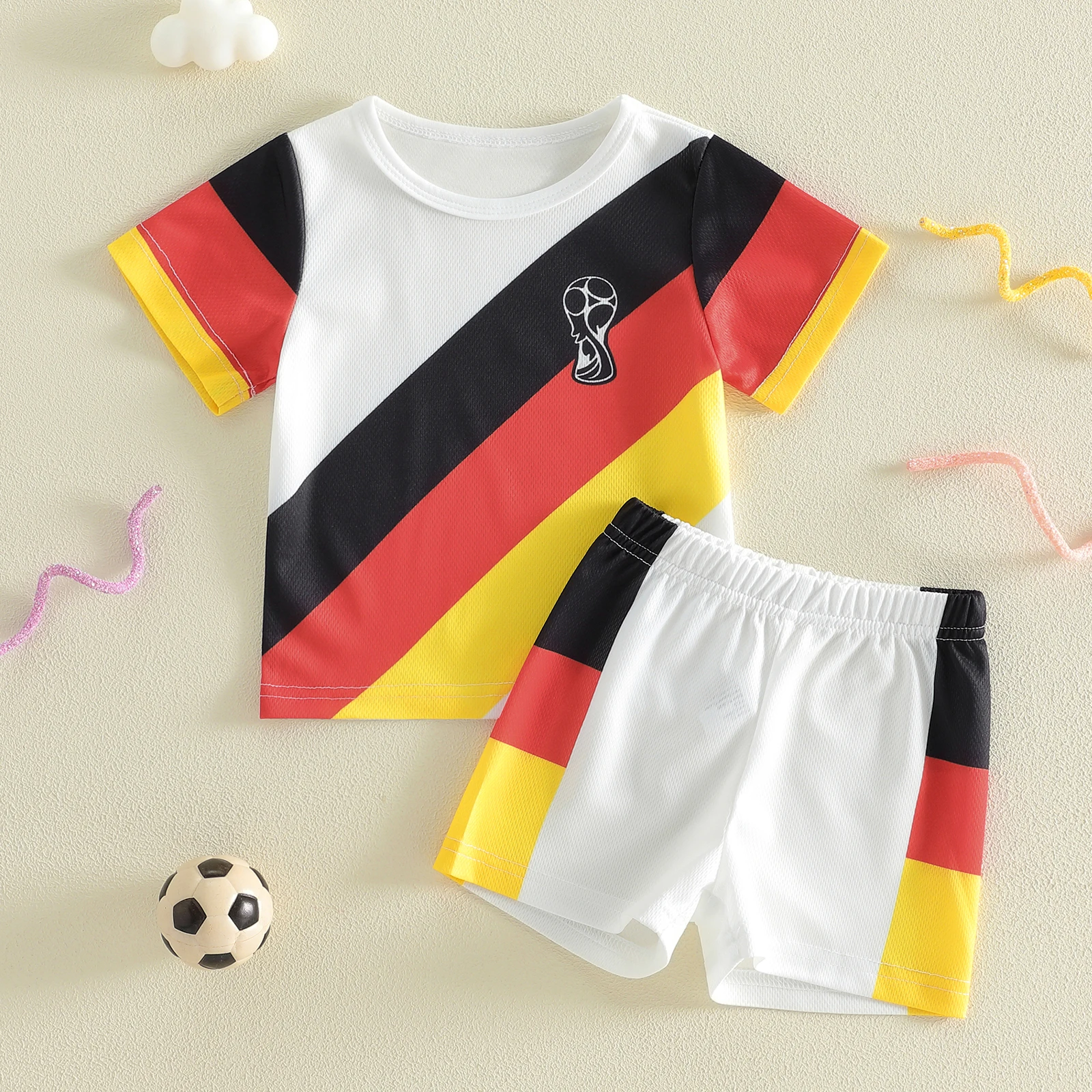 Completo da Calcio per Bambini con Design di Diverse Squadre, Maglia a Maniche Corte con Collo Rotondo e Pantaloncini, Set 2 Pezzi - immagine 2