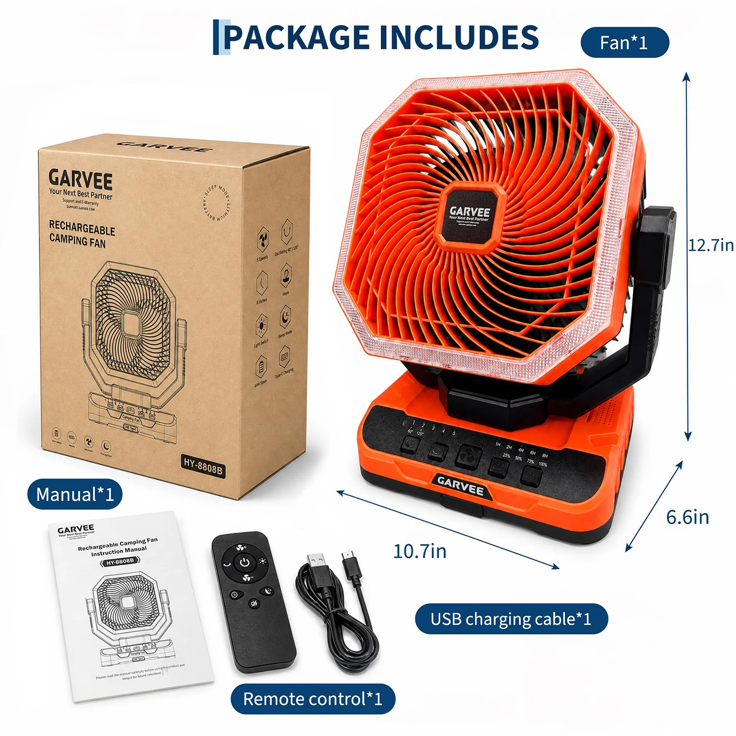 Portable Camping Fan 40000mAh Rechargeable Battery Powered Fan With Remote Timer LED Light 5 Speeds For Tent Travel Car Outdoor 7