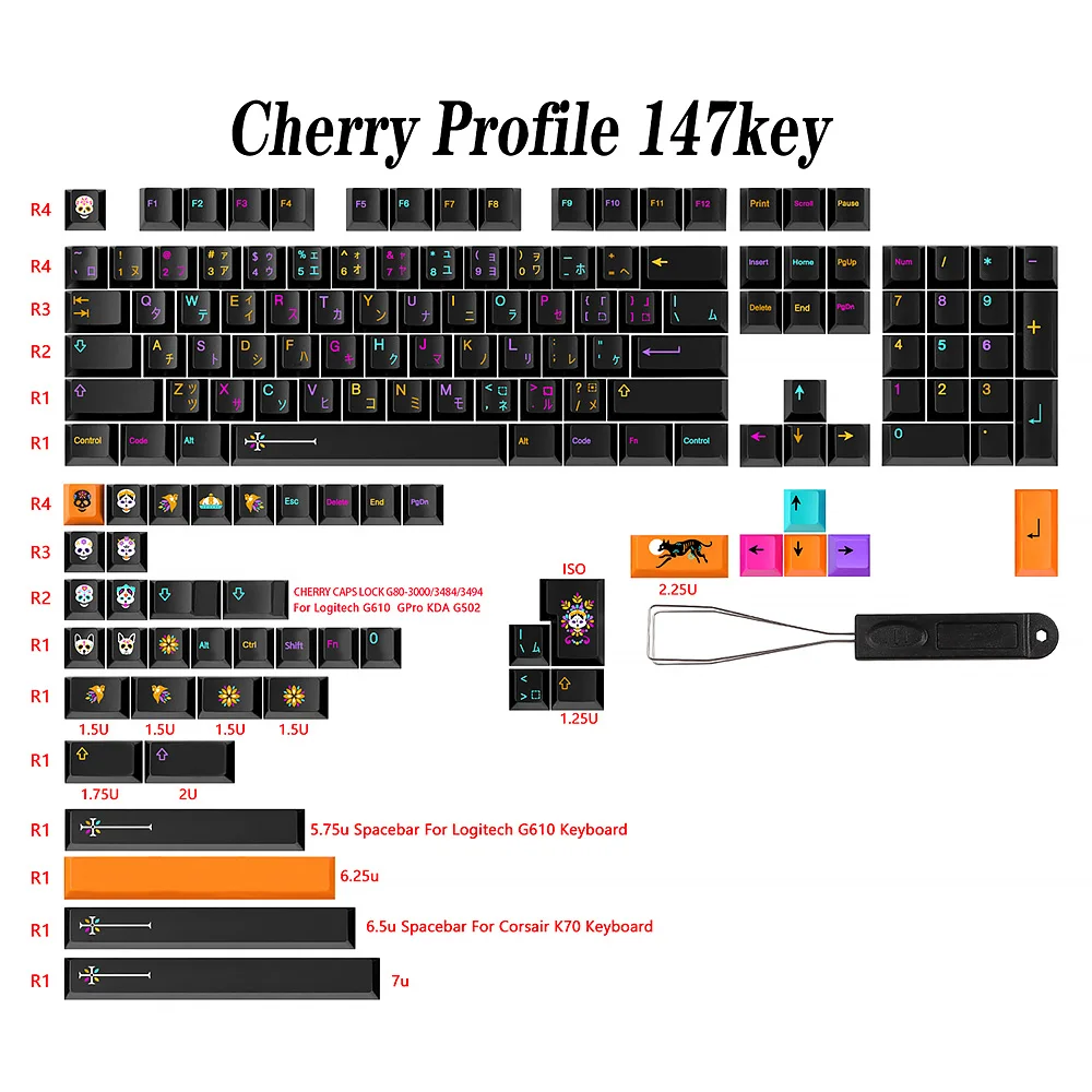 Mictlan Keycaps Grupo Tampas de Teclado Mecânicas Pbt Dye Sub Keycap Chave Iso Gk61 64 G610 K70 Gmmk Gmk - Imagem 3