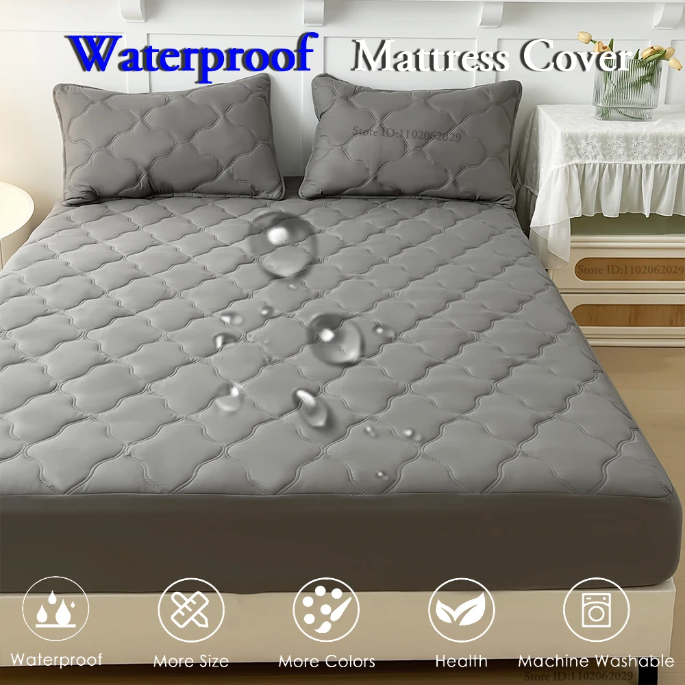 Waterproof Mattress Coverlets Elastic Band Protector Pads Bedspreads Cover Fitted Bed Sheets for Single/Double/King/Queen Bed 1