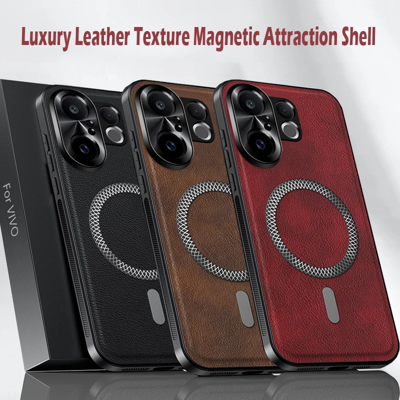 Luxury PU Leather Shockproof Case with Magsafe and Magnetic Lens Protection