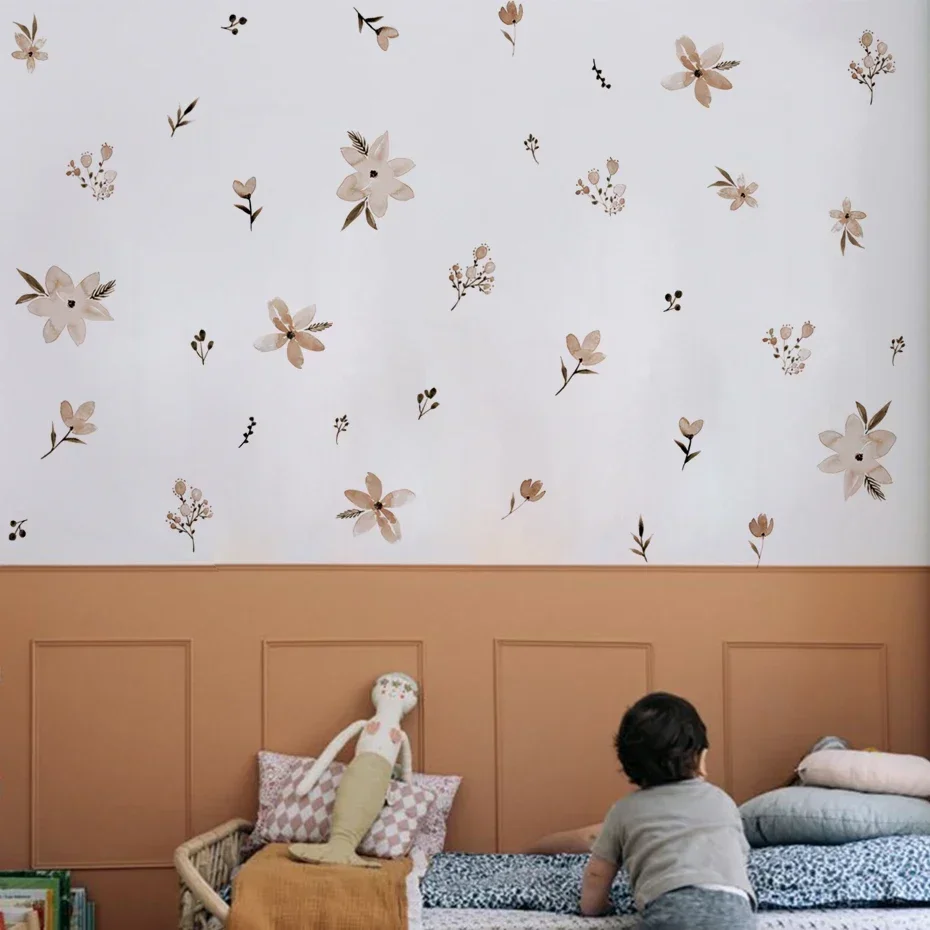 Boho Style Wall Stickers Flowers Leaves Watercolor For Living Room Bedroom Kids Room Home Decor