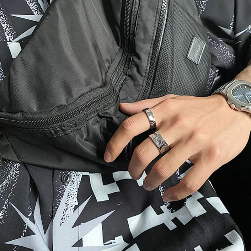 1pair Y2K Star Couple Rings Unisex Punk Sliver Zircon Star Open Ring Women Men Wide Retro Figner Rings Lovers Gifts Jewelry 4