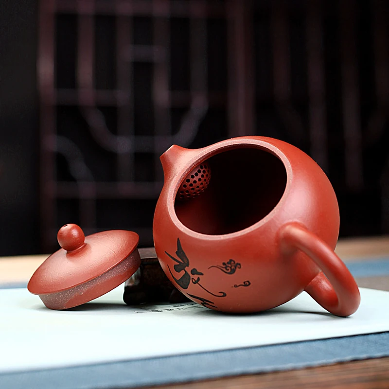 Chinese Style Xishi Teapot, Purple Clay Raw ore Dahongpao, Kung Fu Household, Pure Handmade, 200ML, Tea Pots, 1Pc
