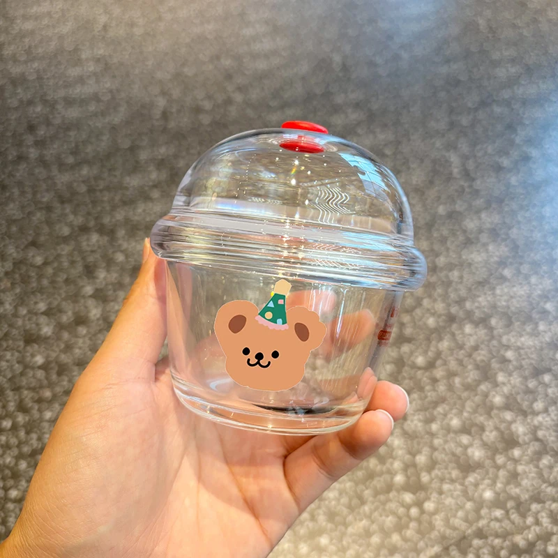 Cute Dunny Portable Cold Brew Coffee Cup St Girl's Water Bottle Ins Sle Glass Cup Heat Resistant round Cylinder Print De...