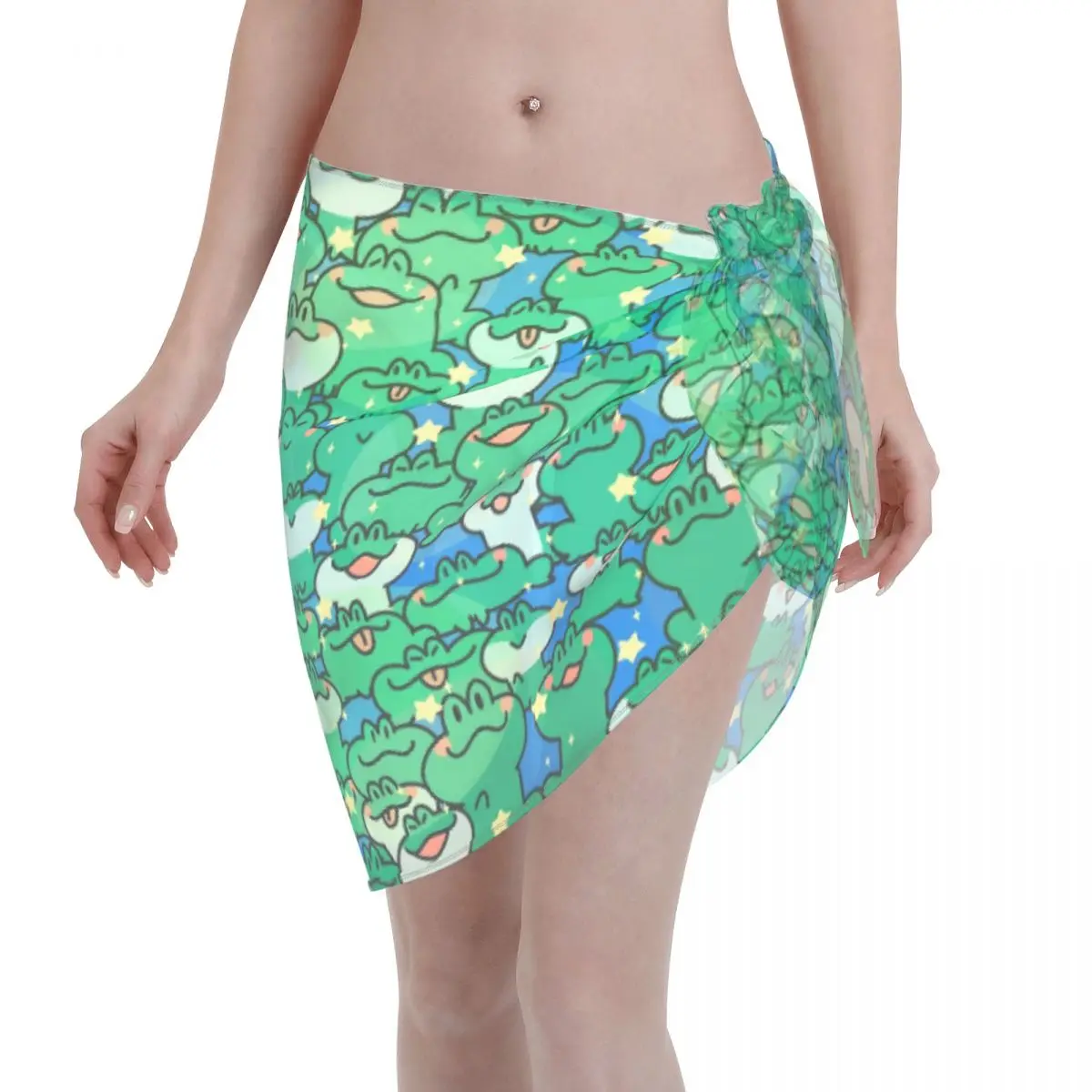 

Женское пляжное бикини в стиле аниме лягушка, шифоновая одежда для плавания, женское пляжное платье-саронг, милая накидка на бикини с животными, юбки, купальник