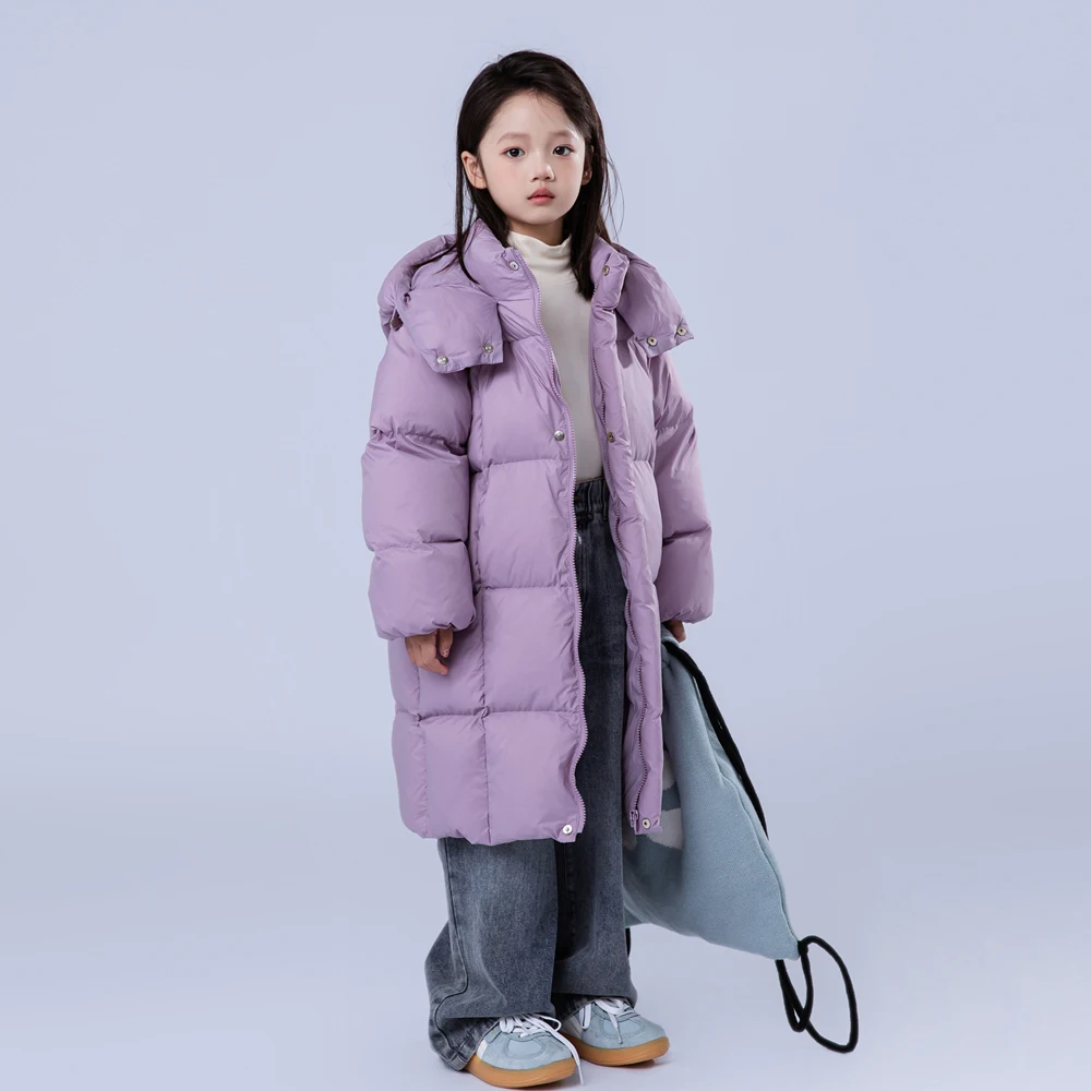 -30℃ Children's Winter Down Long Hooded Jacket Boys And Girls Over-the-knee White Duck Down Coats