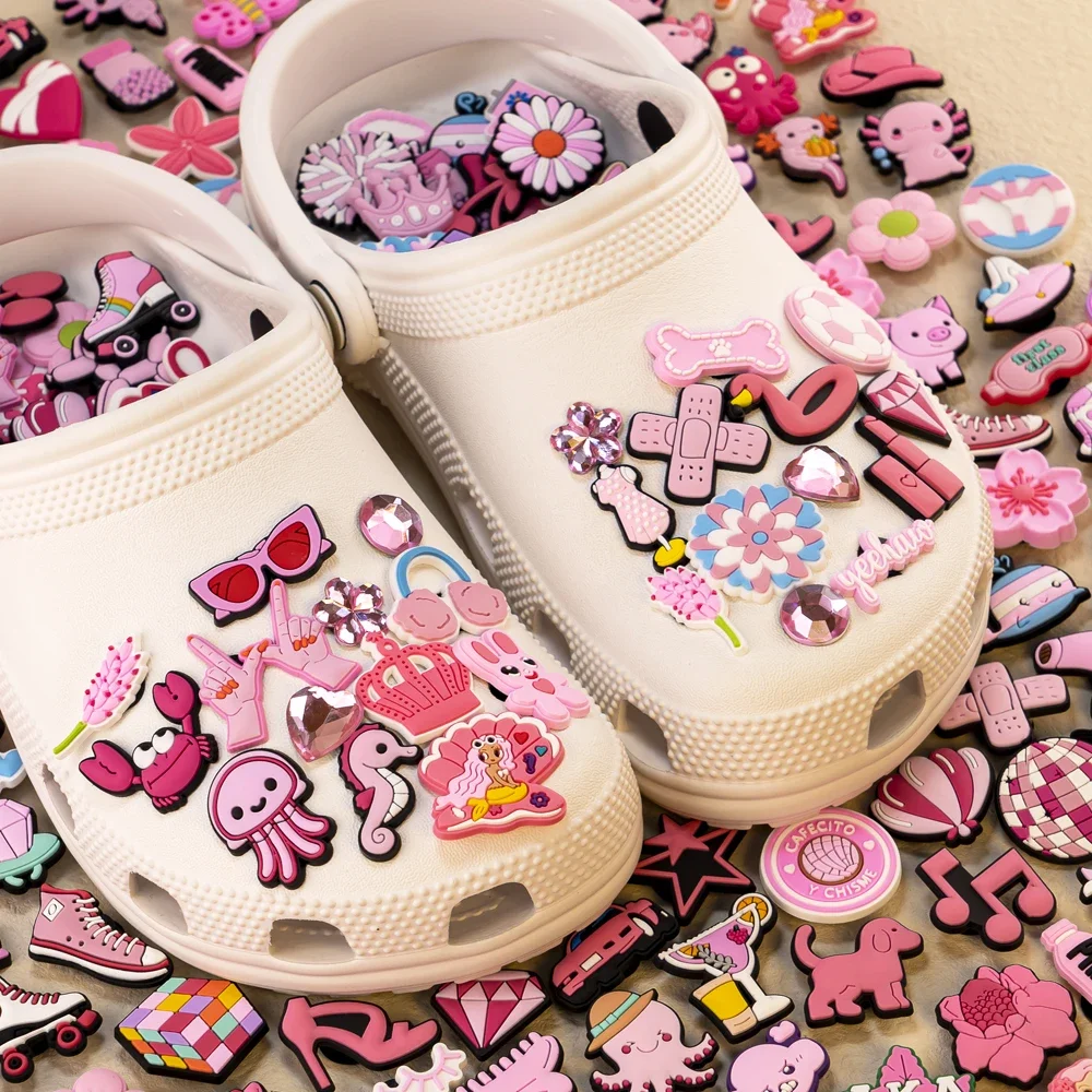 10/20/50/100pcs Random All Pink Shoe Charms Cartoon Cute Animal Plant Shoe Decorations Pins for Women Girl Sandals Accessories 5