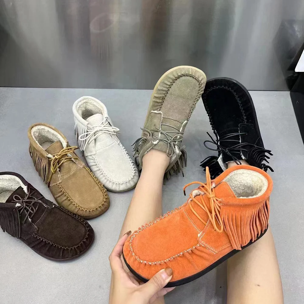 

Fashion Leather Women Boots Warm Fur Snow Boots Antislip Causal Winter Plush Women Shoes Plus Size Ankel Boots Lace Up