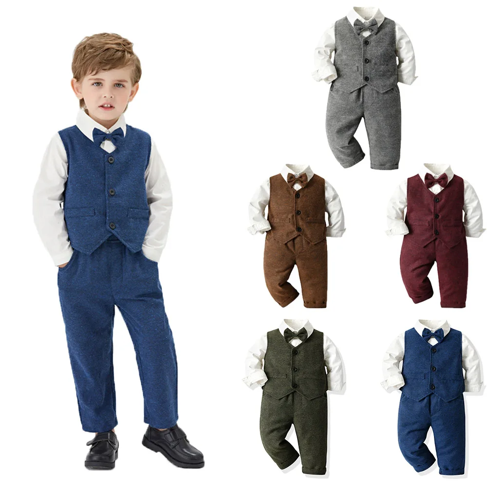 

Halloween Party Outfit New Kids Christmas Prince Charming Clothes Bow Tie Long-Sleeve Shirt + Pants Gentleman Boy Children Suit