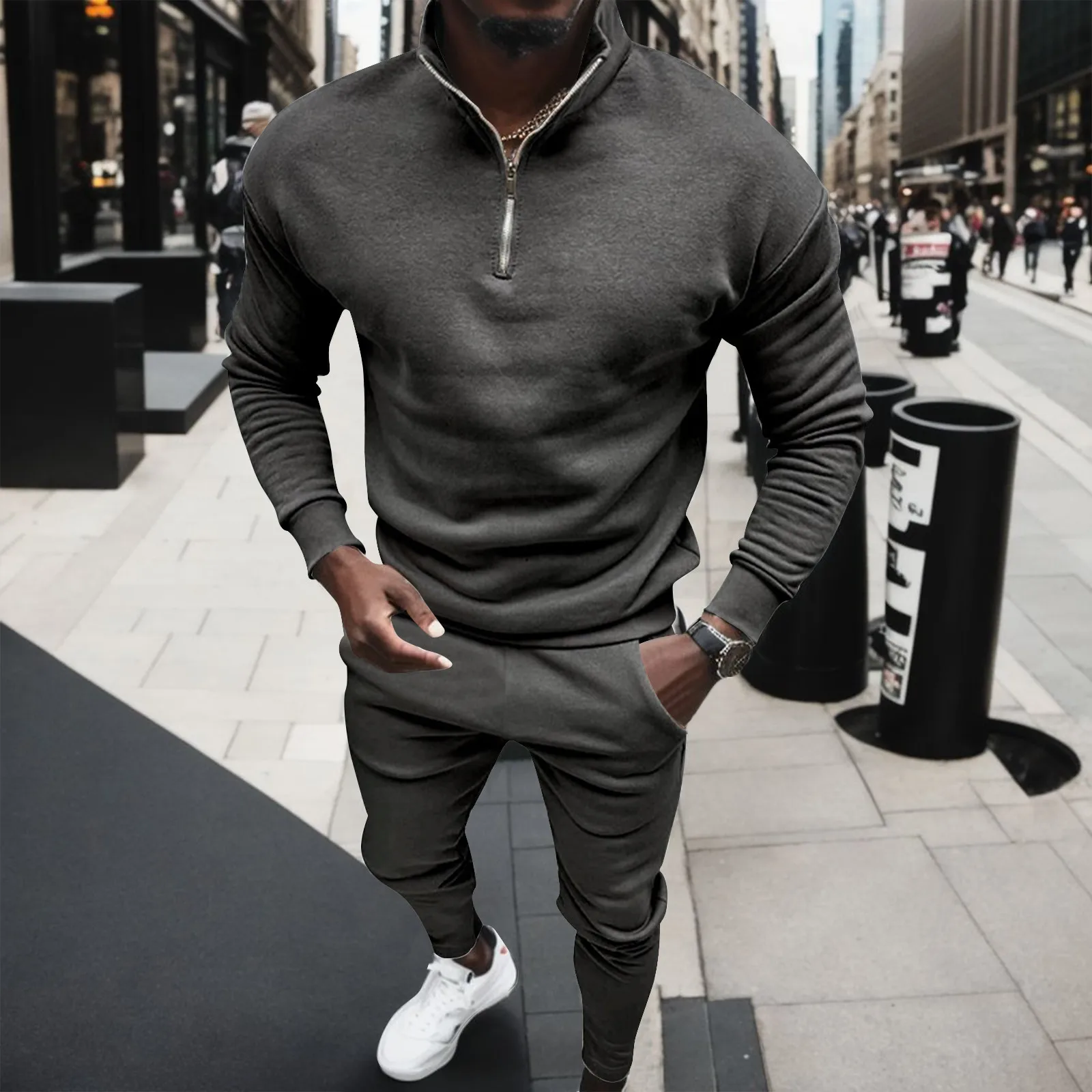 

Men's Thicker Half Zipper Sweaters Pants Sets Turtleneck Pullover for Male Hoody Man Sweatshir Spring Solid Color Two Piece Set