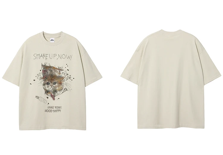 Shaking Cat Graphic Print T-Shirt S92cd0c042fc14b729ece6bb9e4725092c