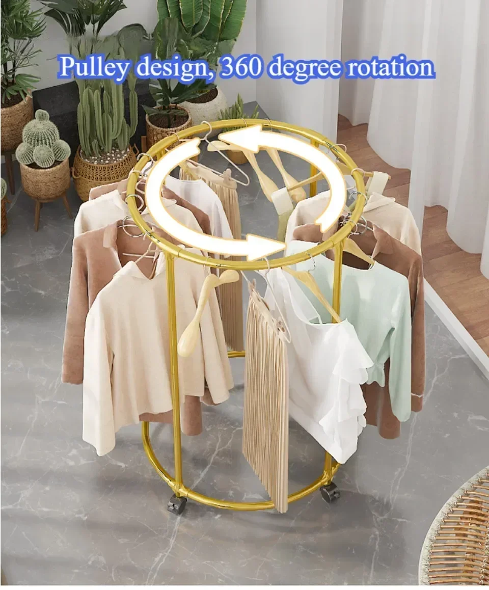 Multifunctional Rotating Circular Drying Rack With Floor Mounted Wheels