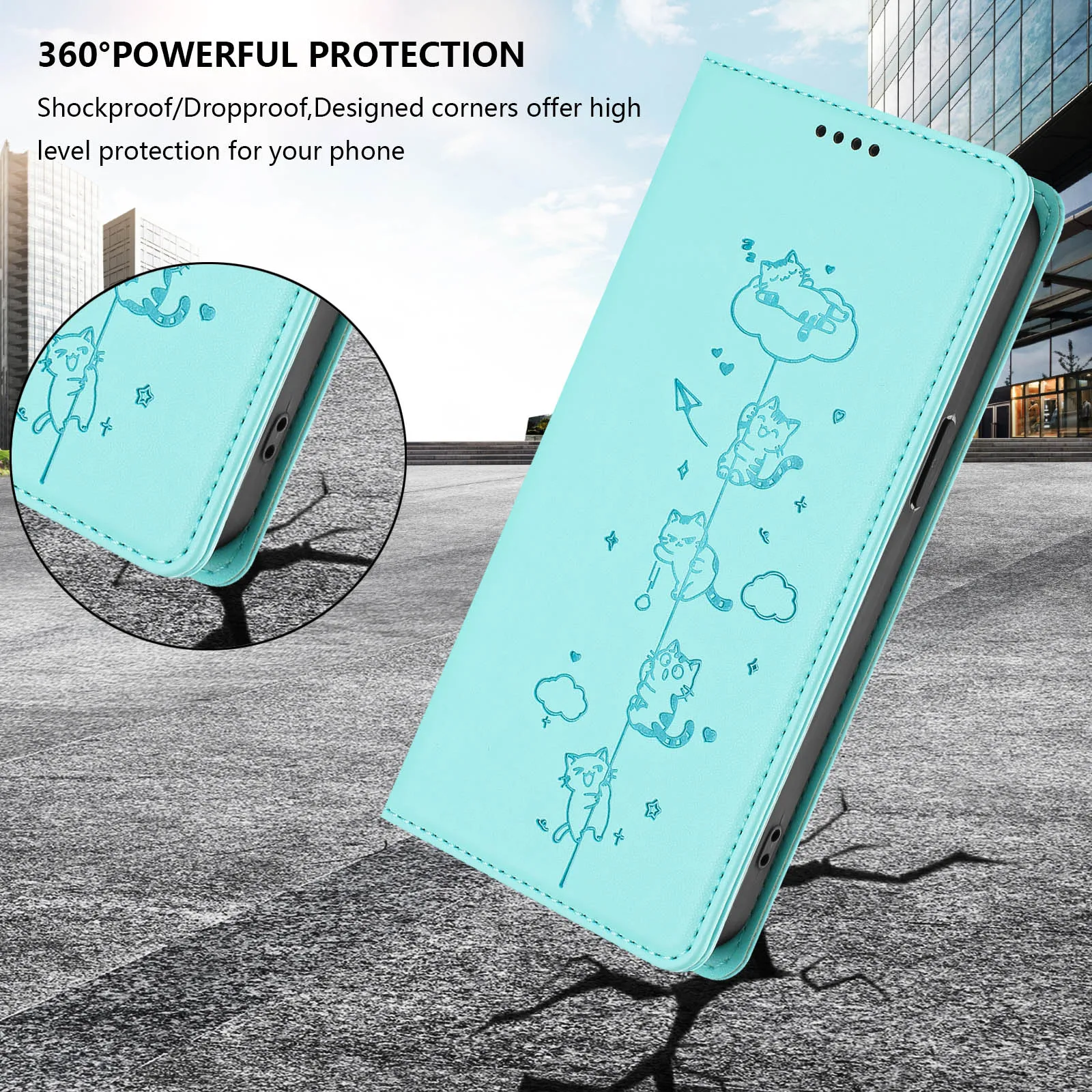 Chic Cat Phone Case: Magnetic Leather Flip Cover with Card Holder