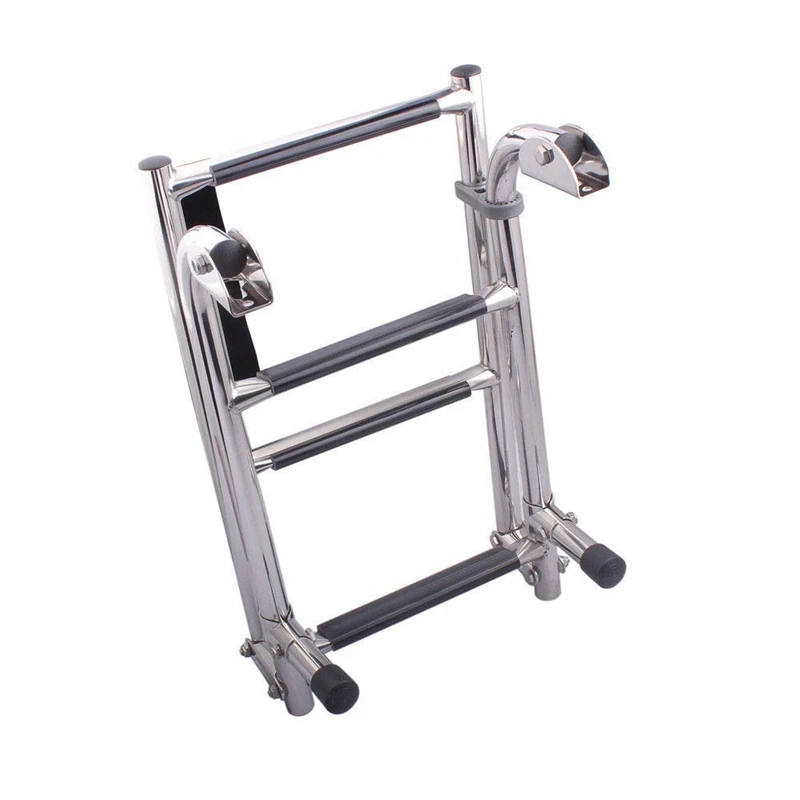 4 Steps Stainless Steel Boat Ladder Grips 2+2 Steps Transom Mount Folding Stern Ladder Gunwale-Mounted Removable Ladder