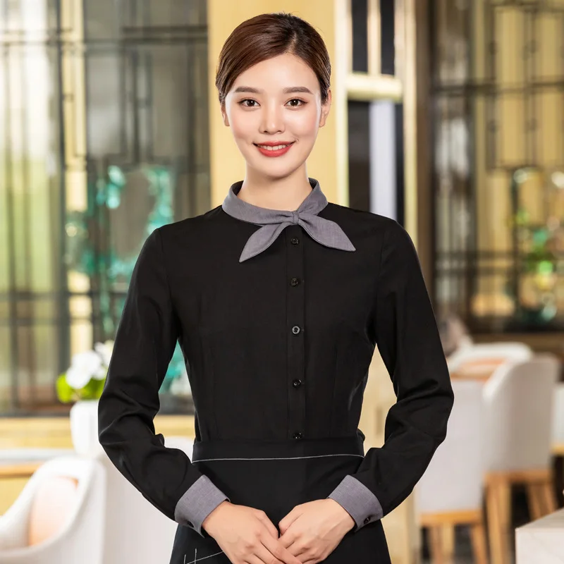 Hotel Catering Waiter Workwear Long-Sleeved Women\'s Shirt Western-Style Coffee Shop Bakery Hot Pot Restaurant Lobby Clothing