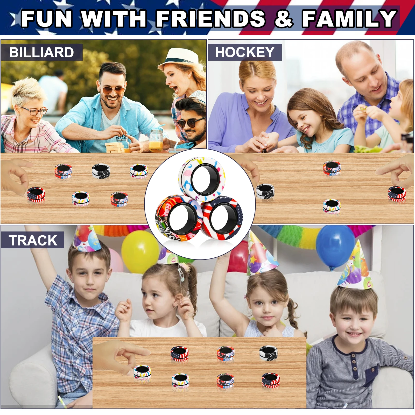 Fidget Spinner Magnetic Ring Toys 3Pcs Fingers Magnet Rings ADHD Stress Relief Magical Toys for Adult Kids Anxiety magic balancing toy