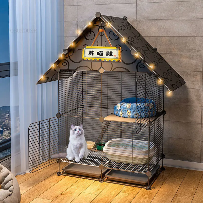 

Household Cat Cages Indoor Large Free Space Cat House Living Room Apartment Small Cat Cage Two-story Luxury Cat Villa Cat House