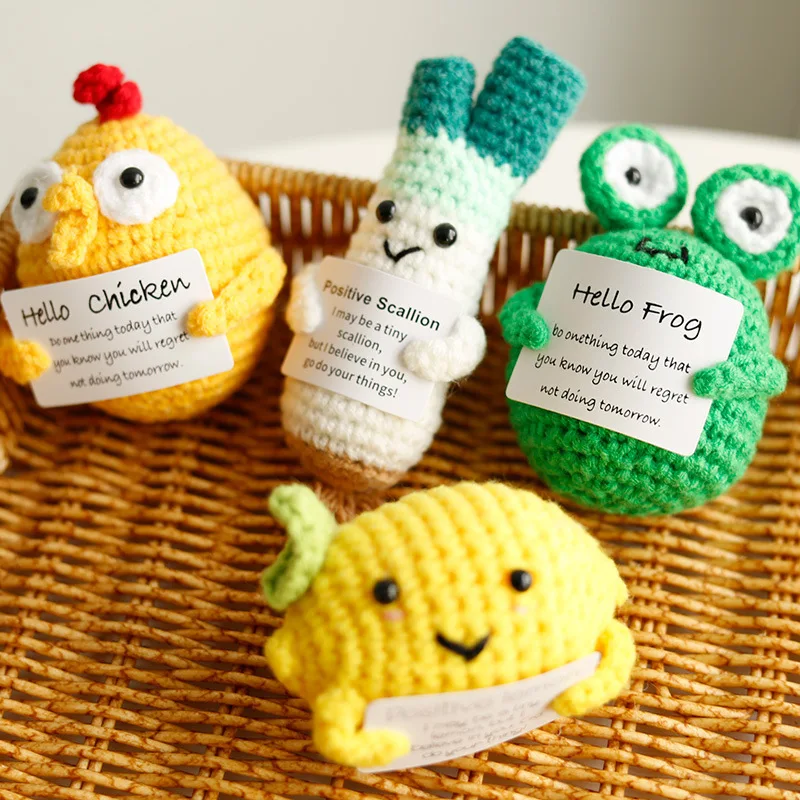 New Positive Energy French Fries Doll Creative Handmade Plush Wool Knitting Doll with Card Home Room Decoration Christmas Gift plush knitting doll