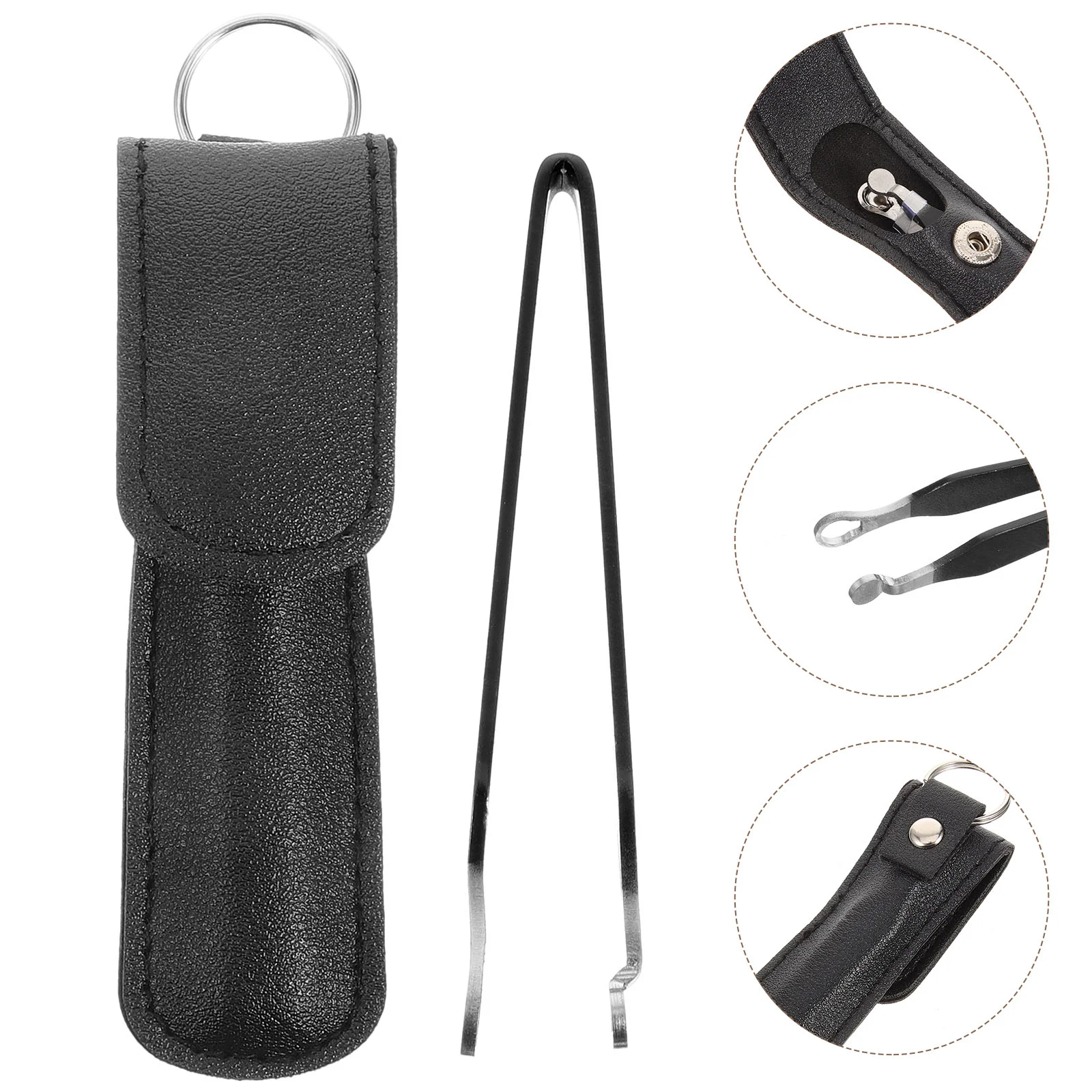 남성용 스테인리스 스틸 라운드 헤드 푸시 타입 코 헤어 클립, 링 클리퍼, 수염 및 트리머, 눈썹 (블랙 + 케이스) 도구