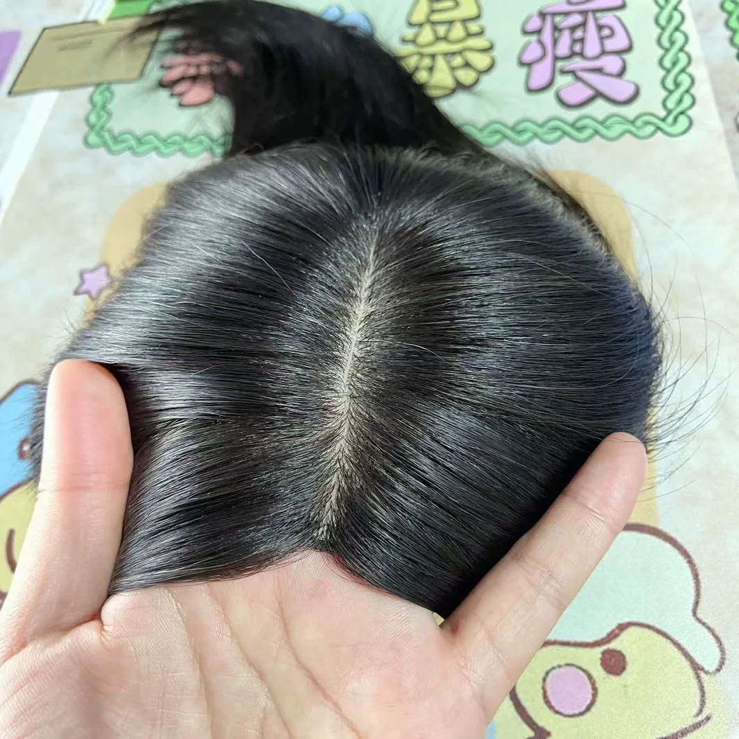 Ashely Swiss Lace All Hand-woven Human Hair Pieces Human Hair Nature Hair Extension Lace & PU Middle and Side Division Hairline