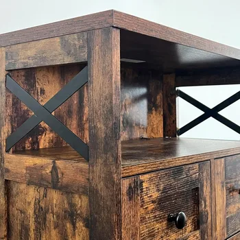 Rustic Kitchen Storage Cabinet with Drawers and Shelves, Dining Room Floor Hutch for Pantry Organization 6