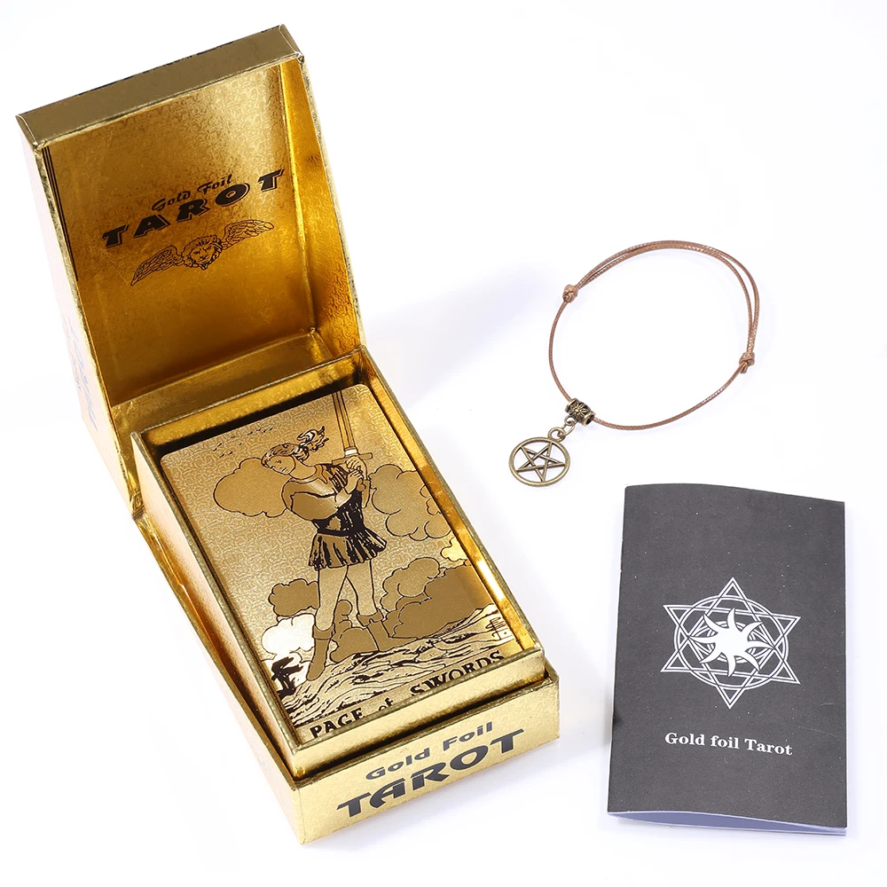 New Gold Foil Tarot Gold Flip Box Table Game Prediction Card PVC Waterproof and Wear-resistant High-end 80 Astrological Gifts rose gold tarot card set table game 12 7cm paper guide divination forecast waterproof and wearable high end 80pcs astrology