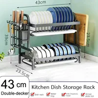 Multi-functional 1/2-Tier Dish Rack Kitchen Supplies Storage Rack Draining Rack with Chopsticks/Knives/Cutting Board Holder 1