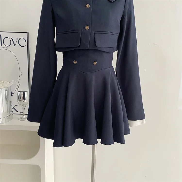Y2K 3 Piece Set Women Cropped Coat + Long Sleeve Shirt + High Waist Halter Ruffles Mini Dress Korean Chic Fashion Sexy Outfits