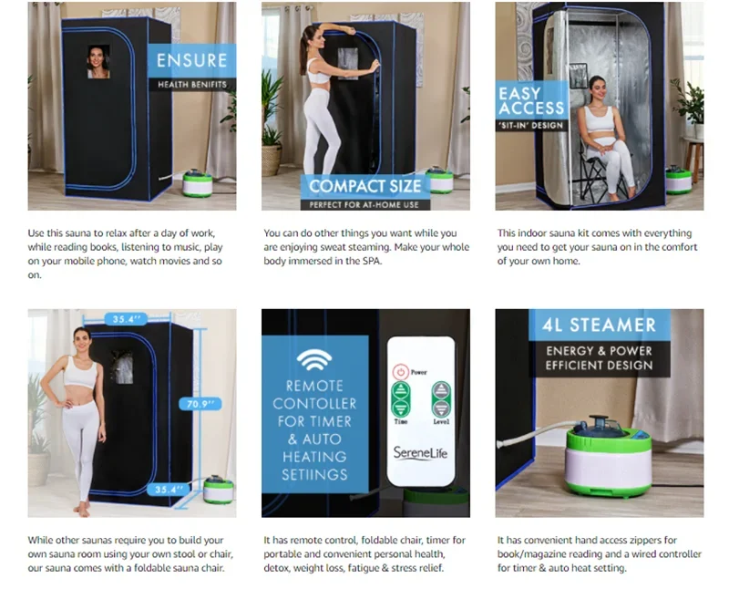 Description Picture 3 of itemFull Size Personal Steam Sauna Set for Home, Portable 1 Person Full Body Steam Spa for Relaxation, Detox Therapy