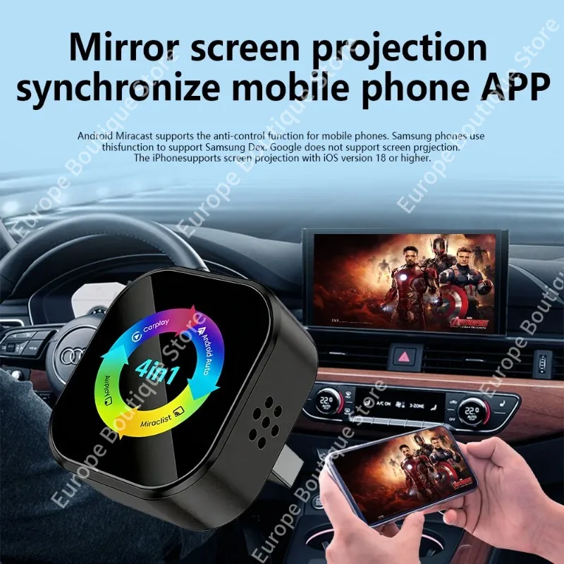 Adaptador Inalámbrico CarPlay 4 en 1 de Fácil Manejo, Novedad 2026, Apple Android Mirror Link Auto Link, Accesorio de Entretenimiento para Automóvil 4