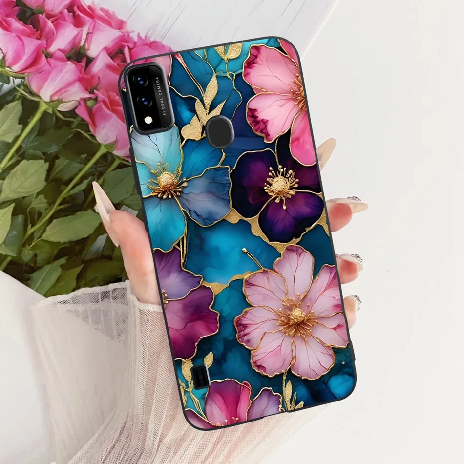 Charming Floral Butterfly Cat Black Silicone Phone Case