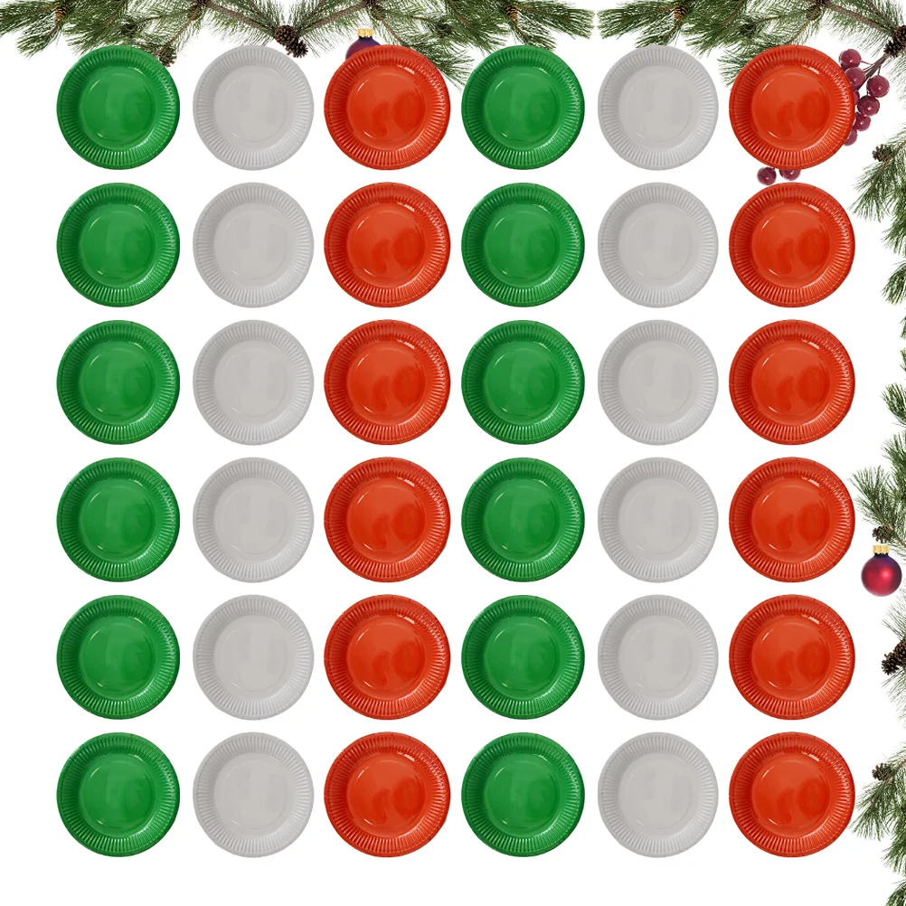60Pcs 7 Inches Disposable Paper Plate Round Paper Tray Plain Tableware for Feast BBQ Christmas Party (Red Green White)