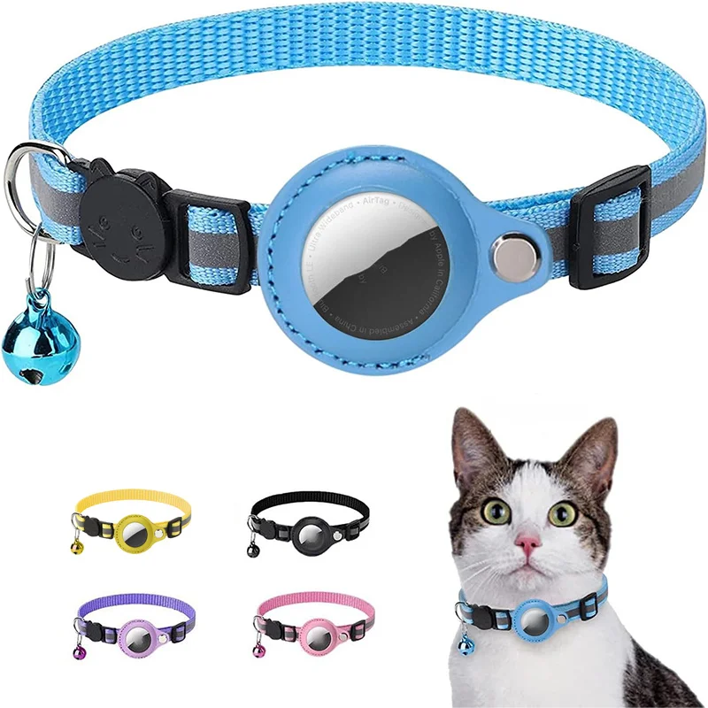 Cat Collar Breakaway With Airtag Holder-Adjustable Reflective AirTag Cat Collar With Bell Integrated Kitten GPS