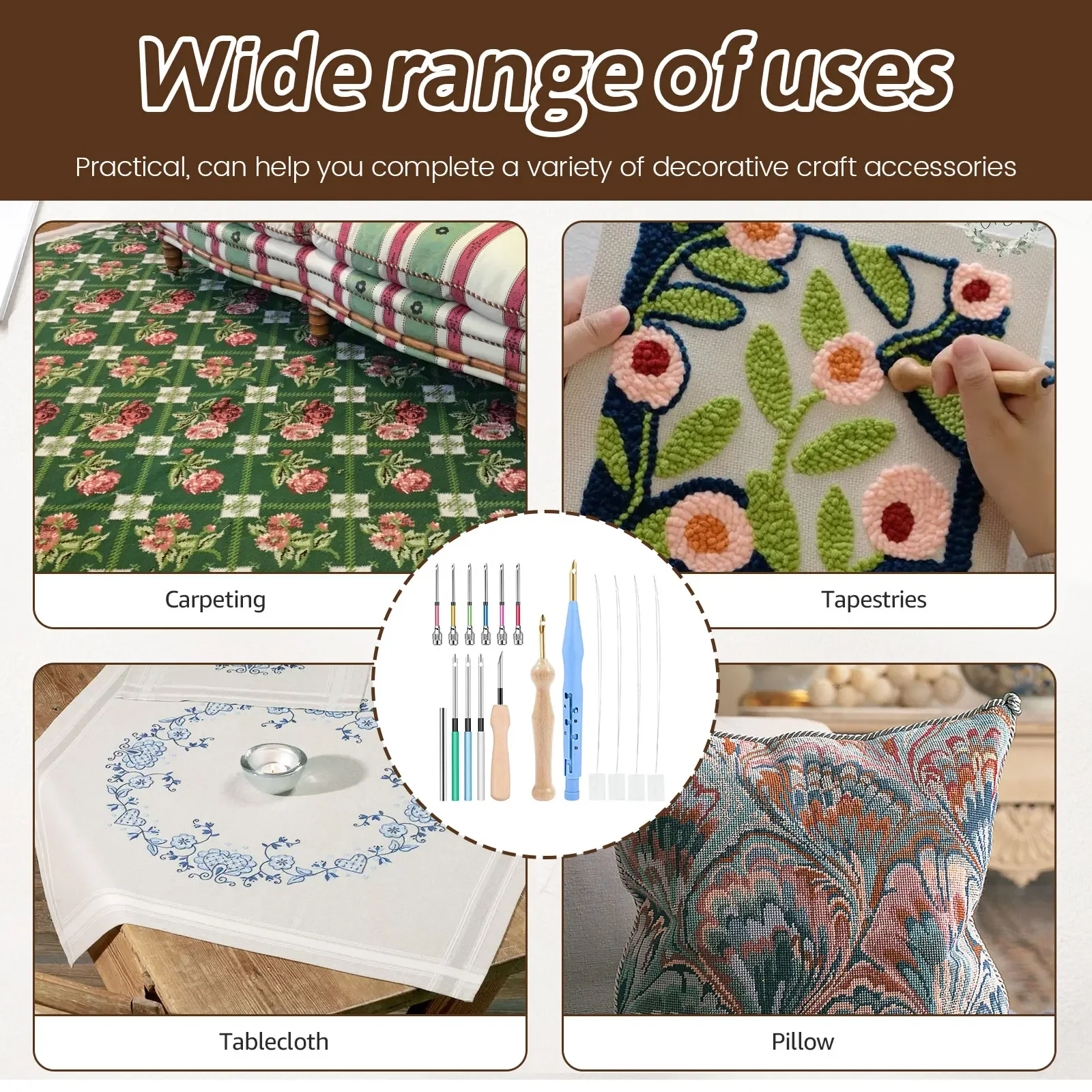 17Pcs Punch Needle Embroidery Kits Wooden Yarn Clothes Embroidery Pen Crochet Knitting DIY Craft Stitching Sewing Tools