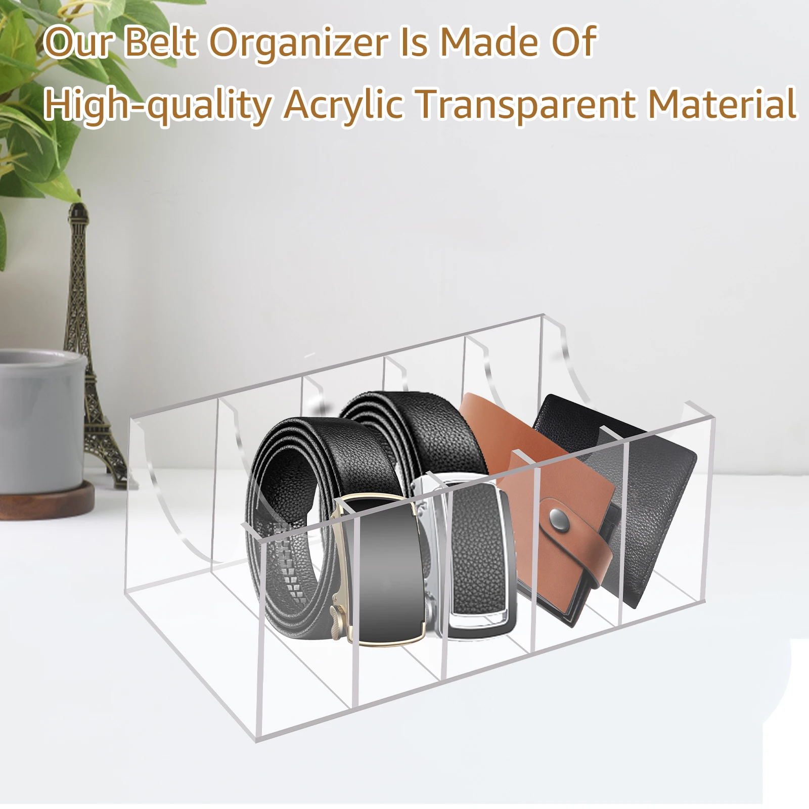 5 Grid Belt Organizer Box Transparent Acrylic Belt Display Case for Tie Bow Tie Women Men Belt Holder 5