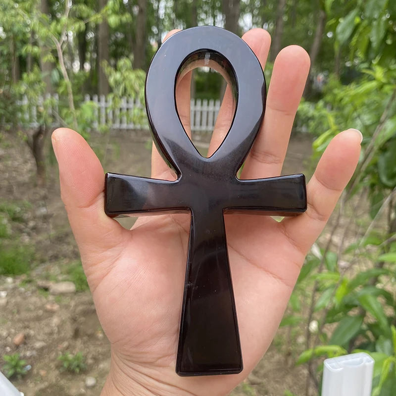 14 to 16cm Big Natural Black Obsidian Crystal Anka Cross Acient