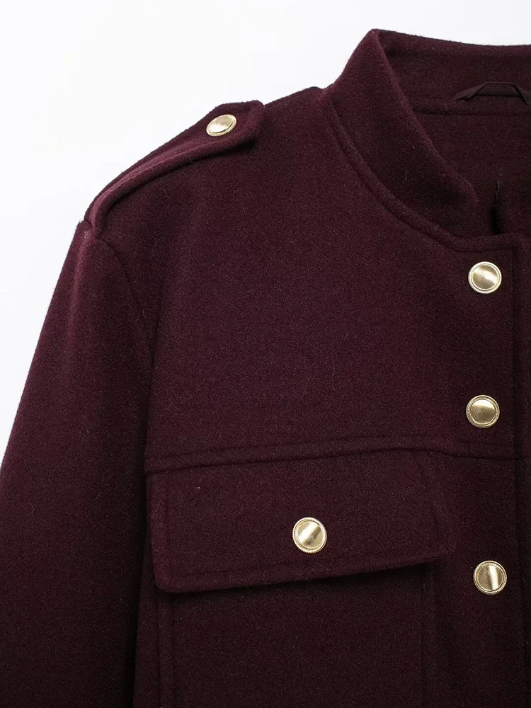 Willshela Women Fashion With Pockets Solid Single Breasted Jackets Vintage O-Neck Long Sleeves Female Chic Lady Outfits 4